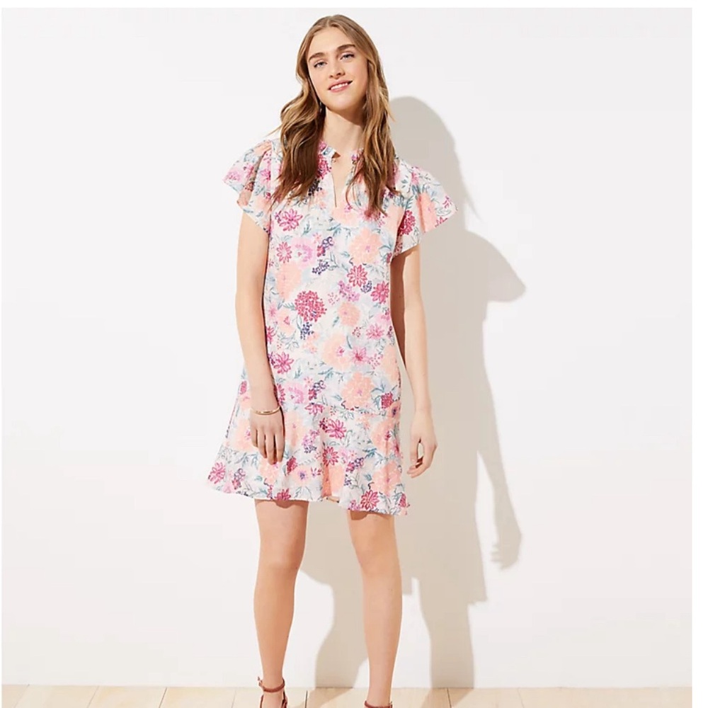 Loft Floral Flutter Sleeve Dress